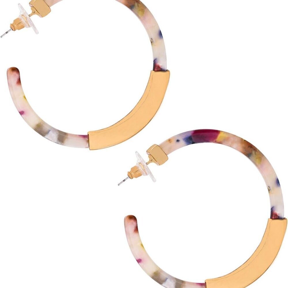 Tortoise Shell Hoop Earrings Acrylic Boho Women